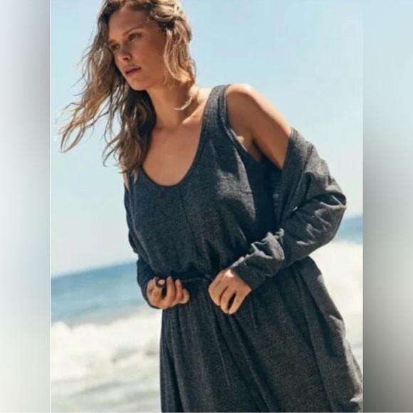 Free People Beach Bicoastal Heathered Charcoal Jumpsuit - Picture 1 of 13